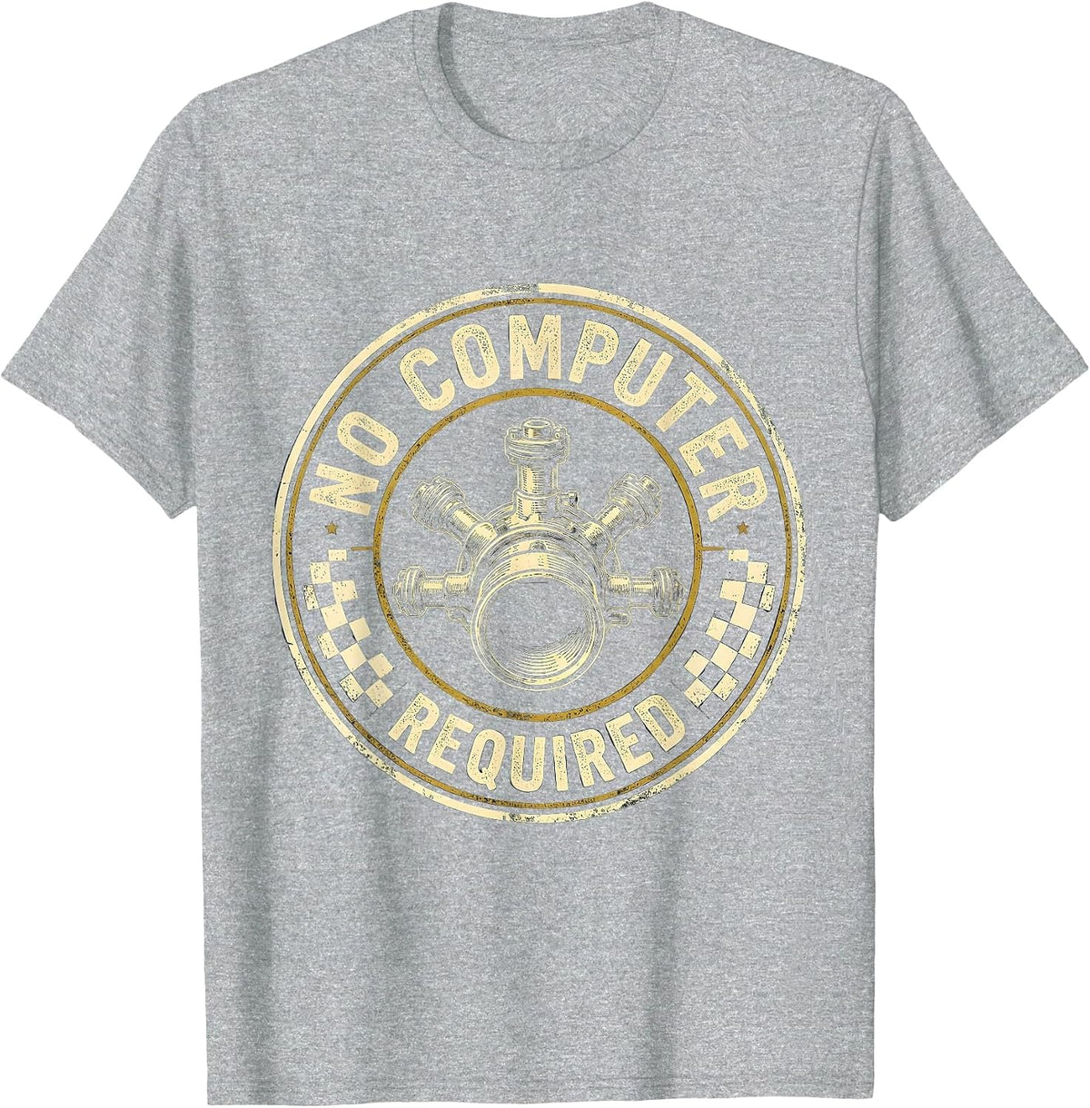 Men's No Computer Required Vintage Muscle Car Racing Enthusiast T-Shirt - Heather Grey