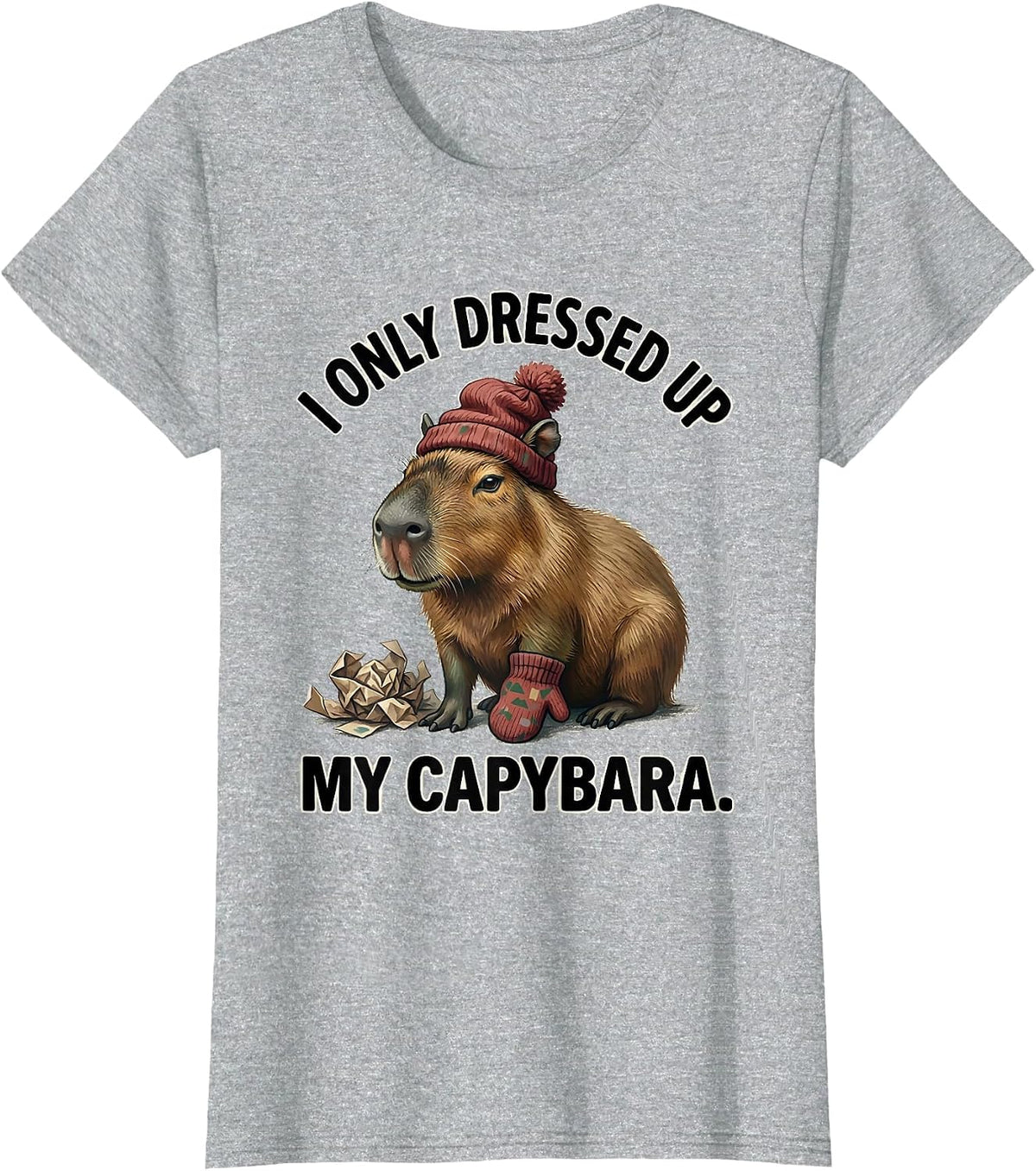 I Only Dressed Up My Capybara Whimsical Christmas Animal T-Shirt - Heather Grey