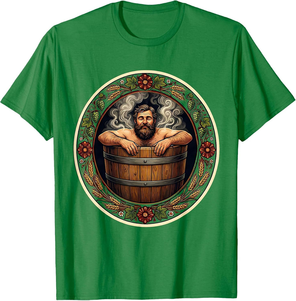 Men's Bearded Barrel Hot Tub Beer Relaxation Graphic T-Shirt - Kelly Green