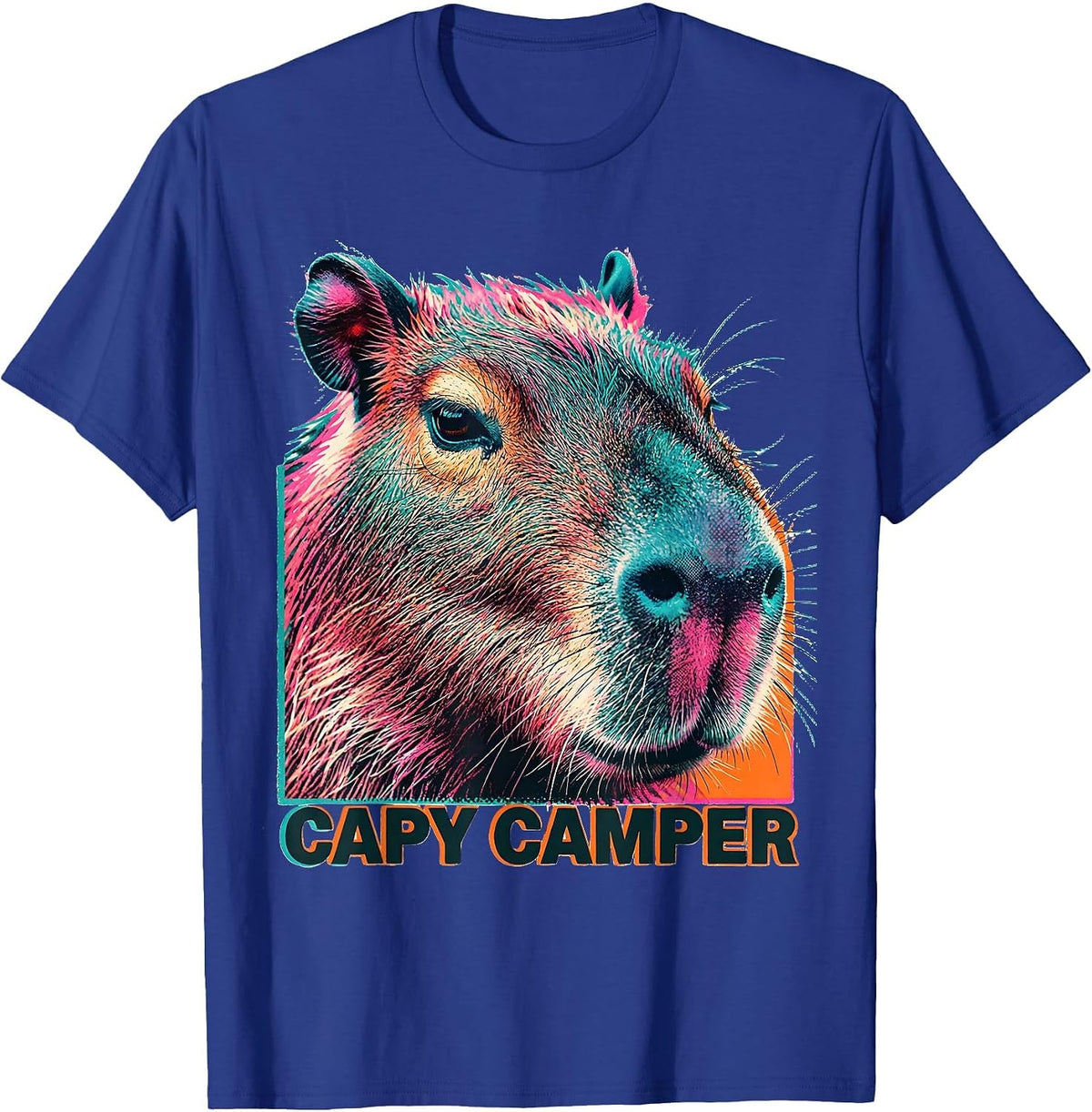 capy camper Risograph Funny Capybara Meme Gamer Kawaii Humor T-Shirt - Royal Blue