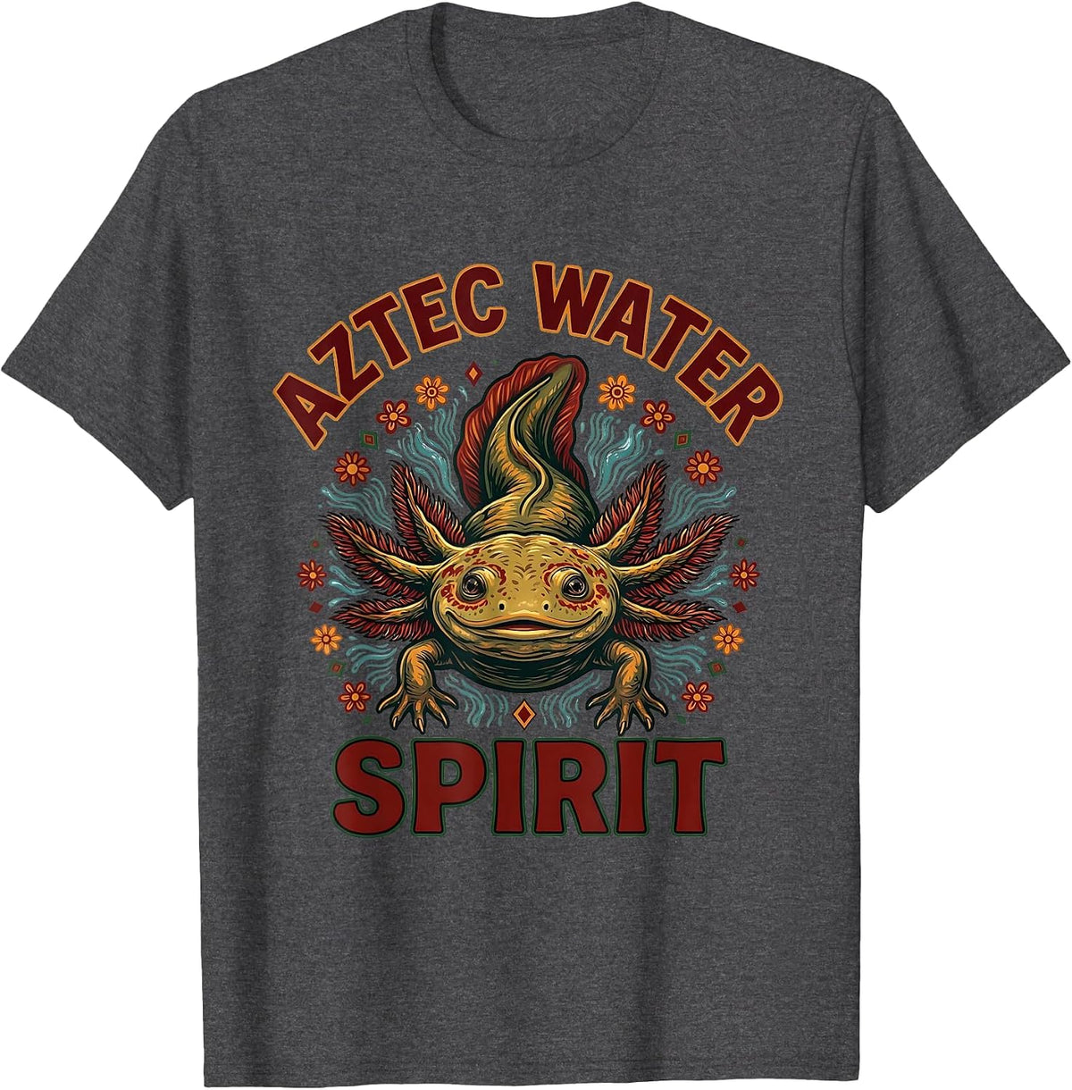 Axolotl Aztec Water Spirit Graphic Design T-Shirt - Dark Heather Grey