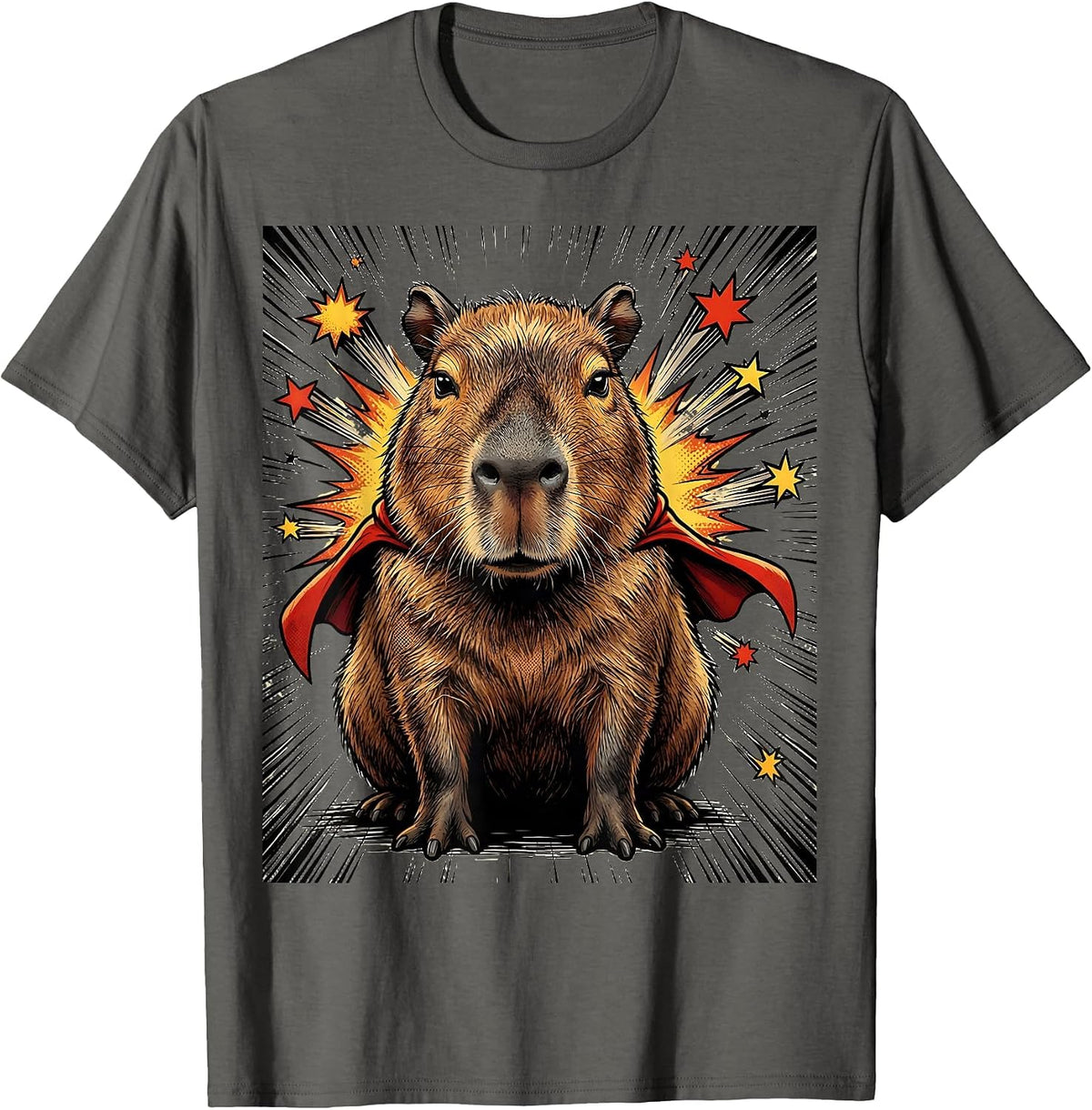 Capybara Superhero Comic Book Animal Humor T-Shirt - Asphalt Grey