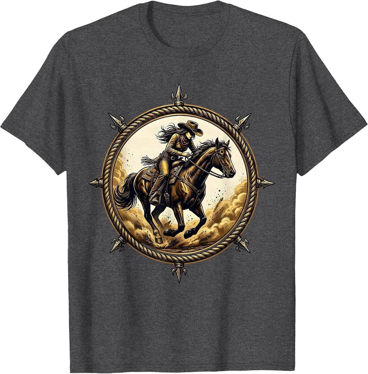 Barrel Racing Rodeo Cowgirl Dust Cloud Design T-Shirt - Dark Heather Grey