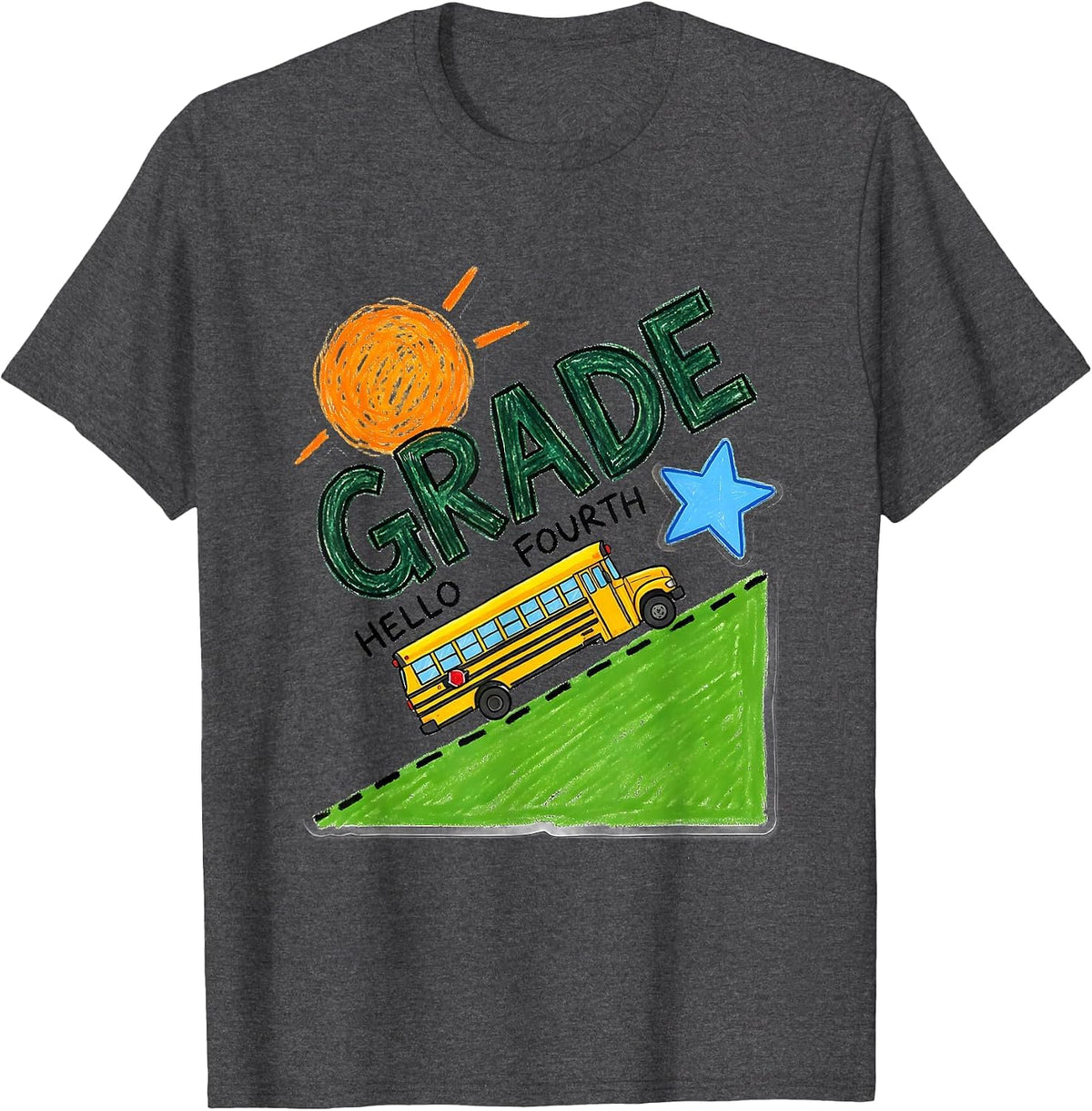 Hello Fourth Grade Naive Kidcore Back To School Teacher T-Shirt - Dark Heather Grey