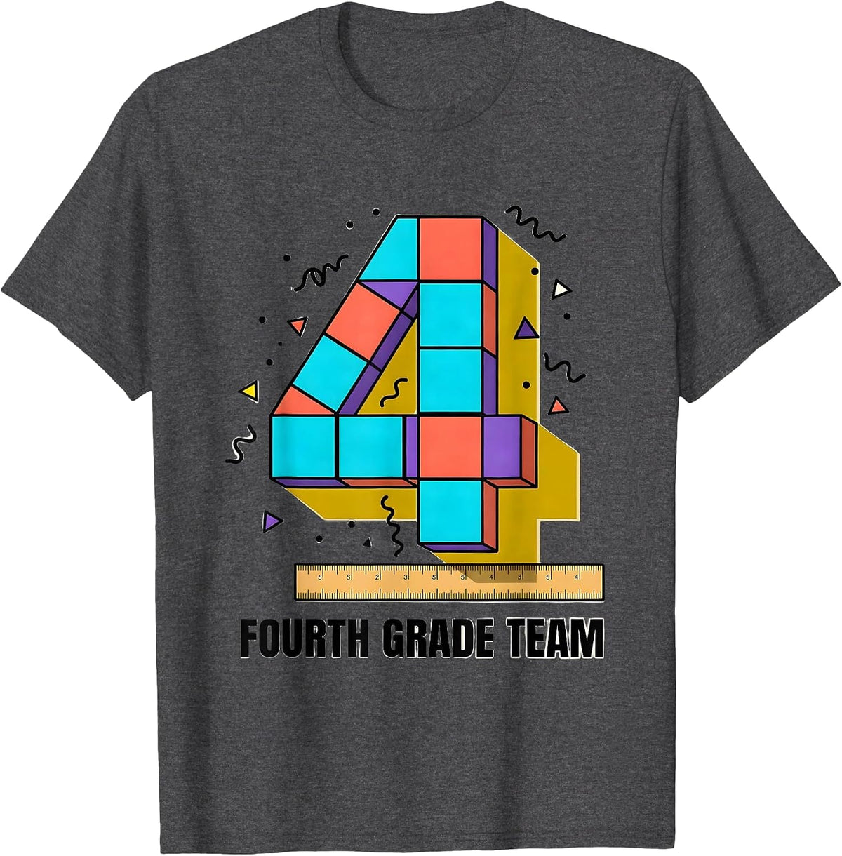 Men's Fourth Grade Team Memphis Postmodern Back to School Teacher T-Shirt - Dark Heather Grey