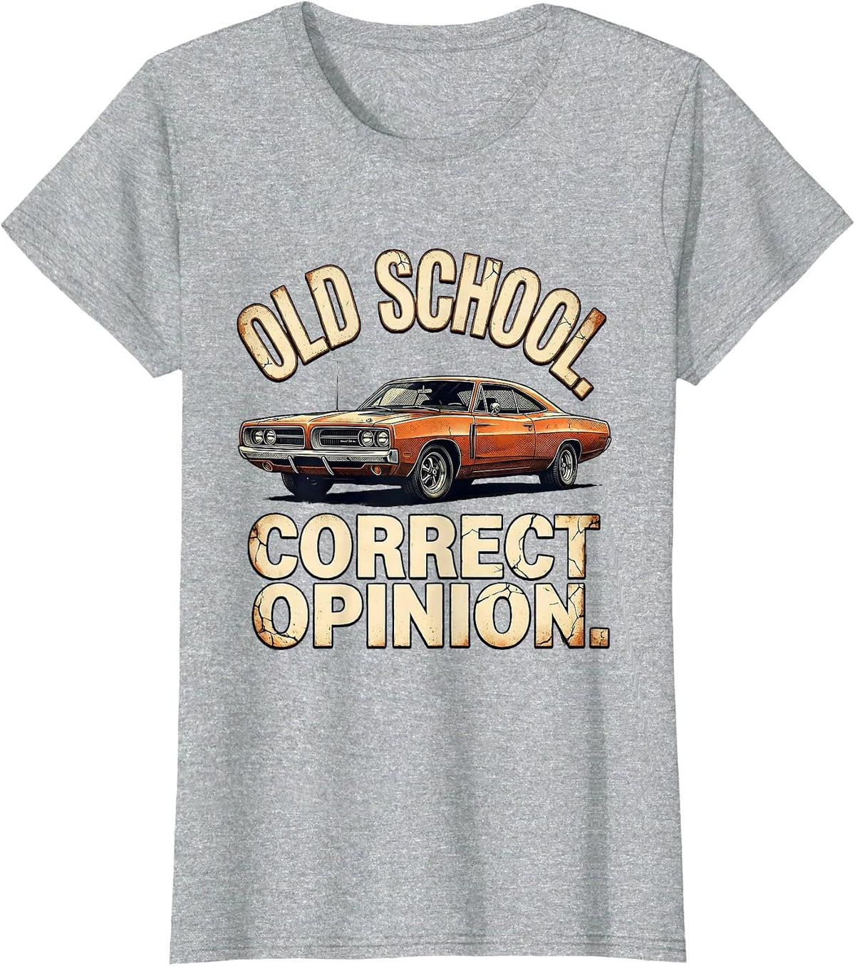 Old School Correct Opinion Distressed Classic Muscle Car T-Shirt - Heather Grey