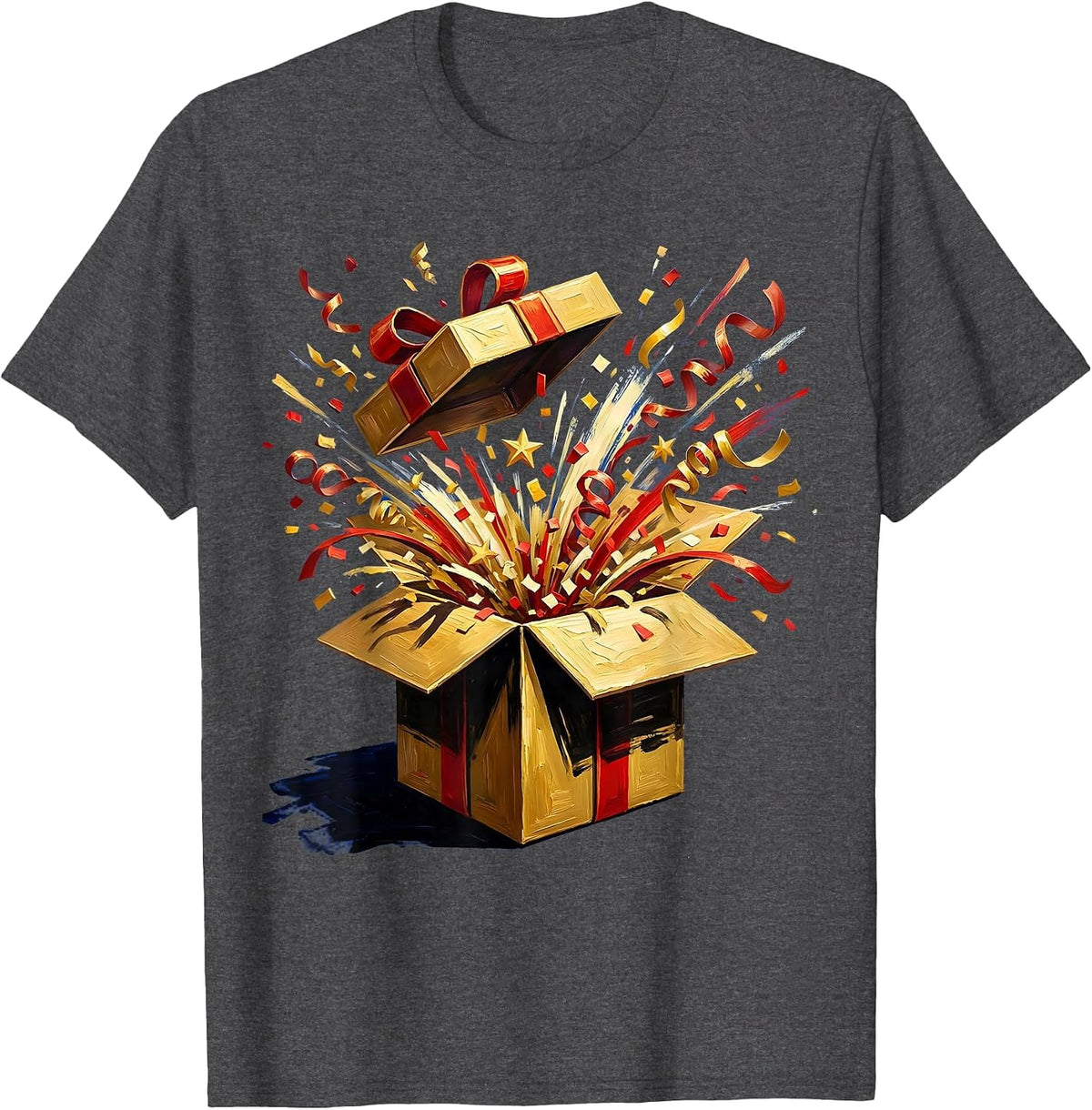 21st Birthday Confetti Gift Box Explosion T-Shirt - Dark Heather Grey