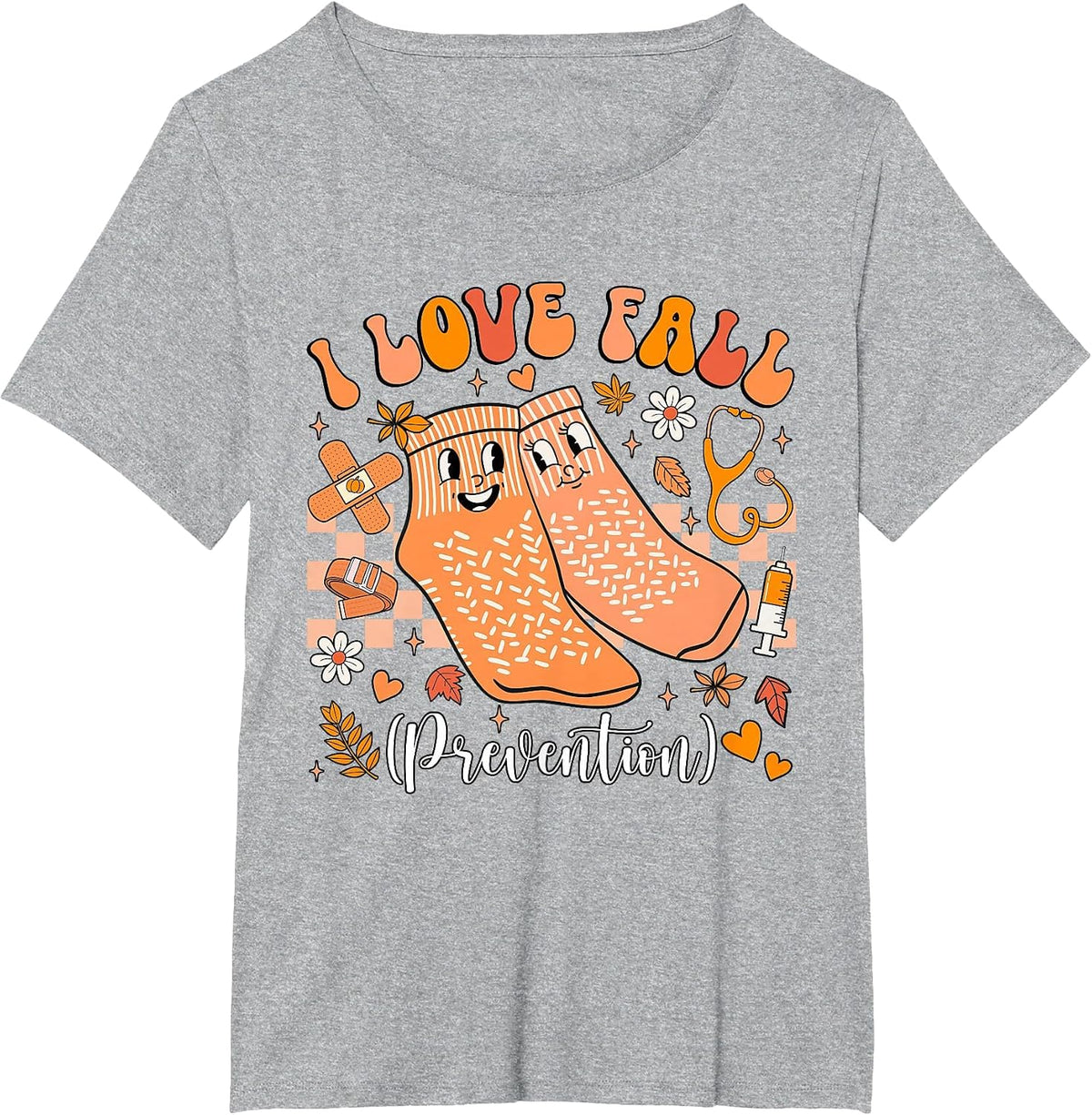 Groovy Retro I Love Fall Prevention Fall Physical Therapy T-Shirt - Heather Grey