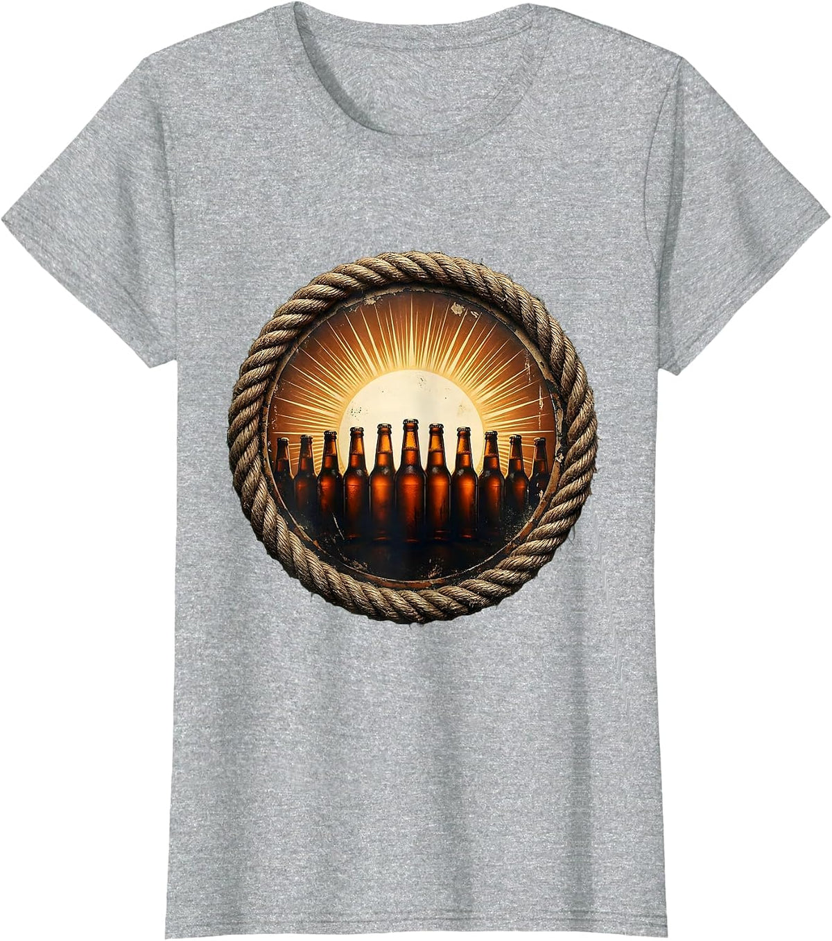 Sunset Beer Bottles Graphic Tee T-Shirt - Heather Grey