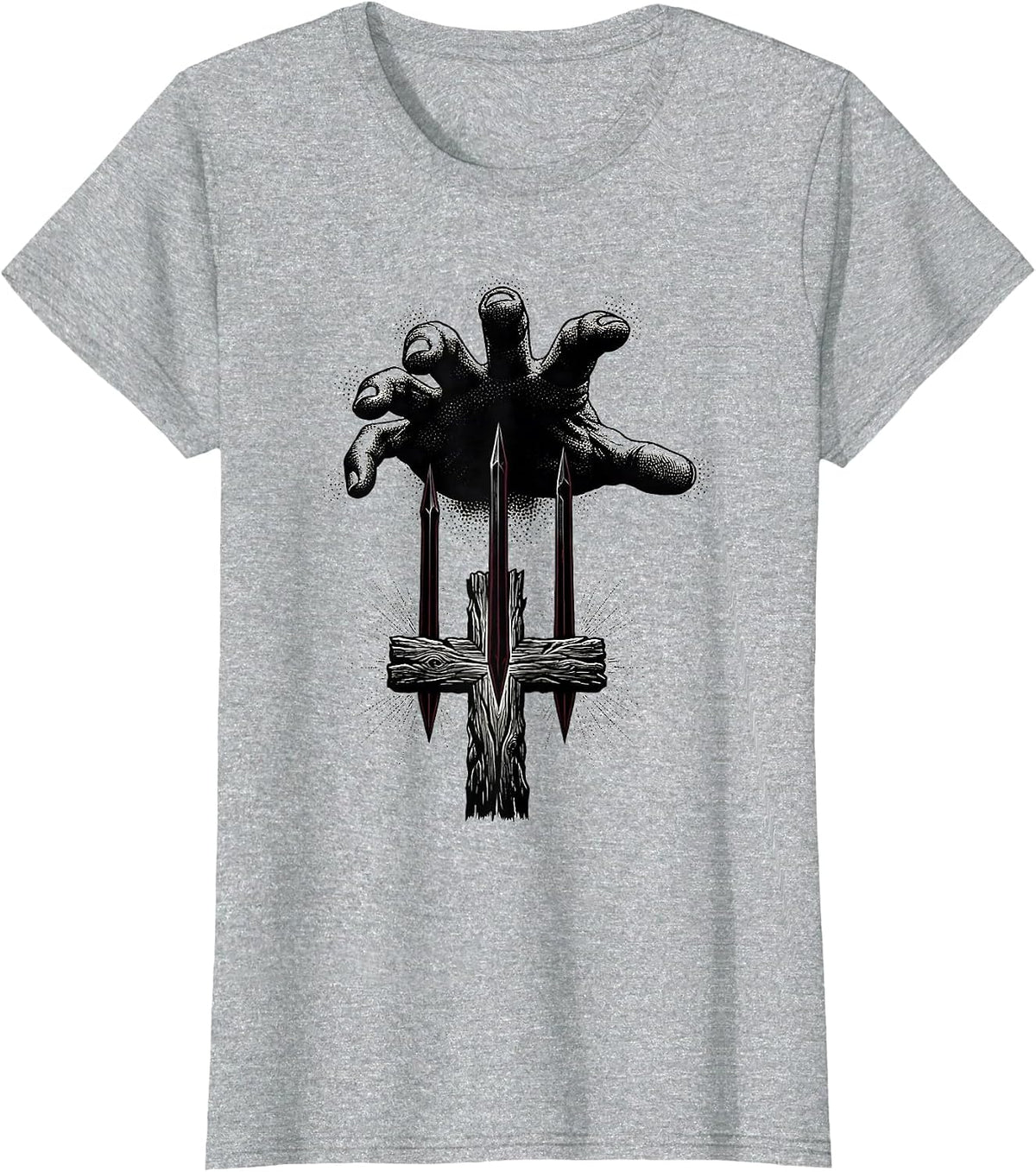 Three Nails Cross Christian Faith Graphic T-Shirt - Heather Grey