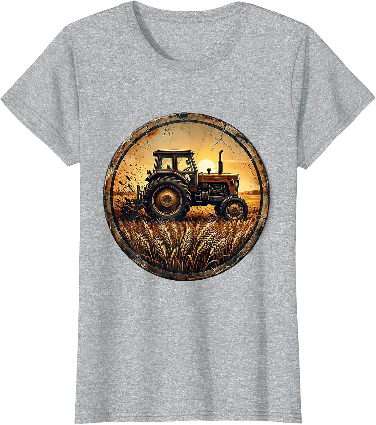 Labor Day Farmer Tractor Golden Field Illustration T-Shirt - Heather Grey