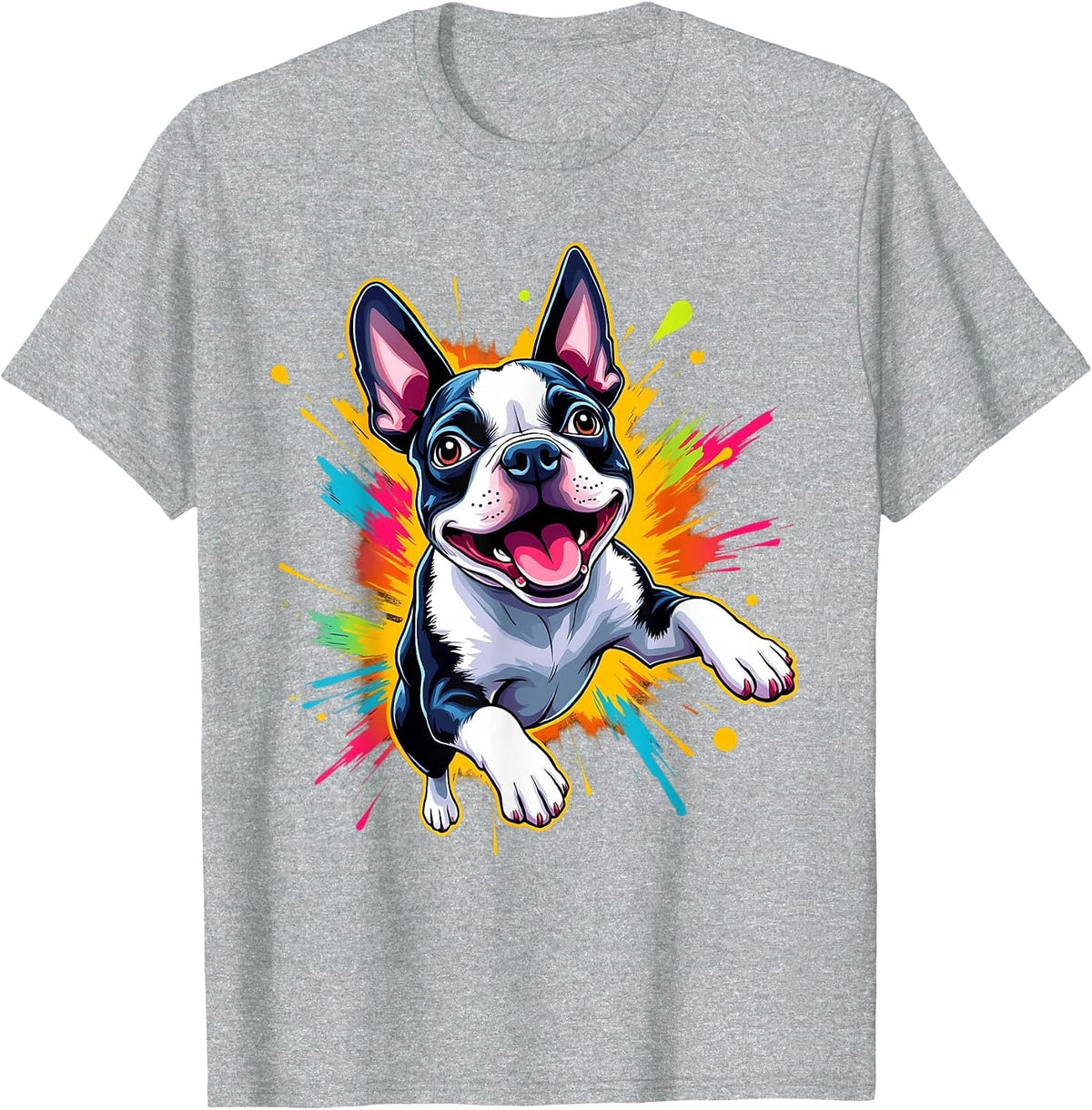 Boston Terrier Lovers Jumping Design Funny Boston Terrier T-Shirt - Heather Grey