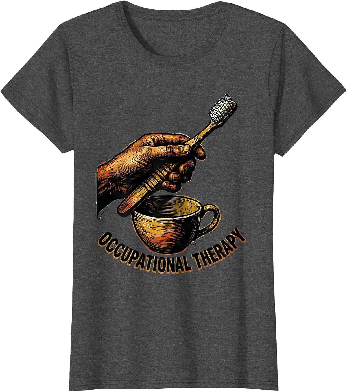 Women's Occupational Therapy Linocut Retro OT Month Gift T-Shirt - Dark Heather Grey