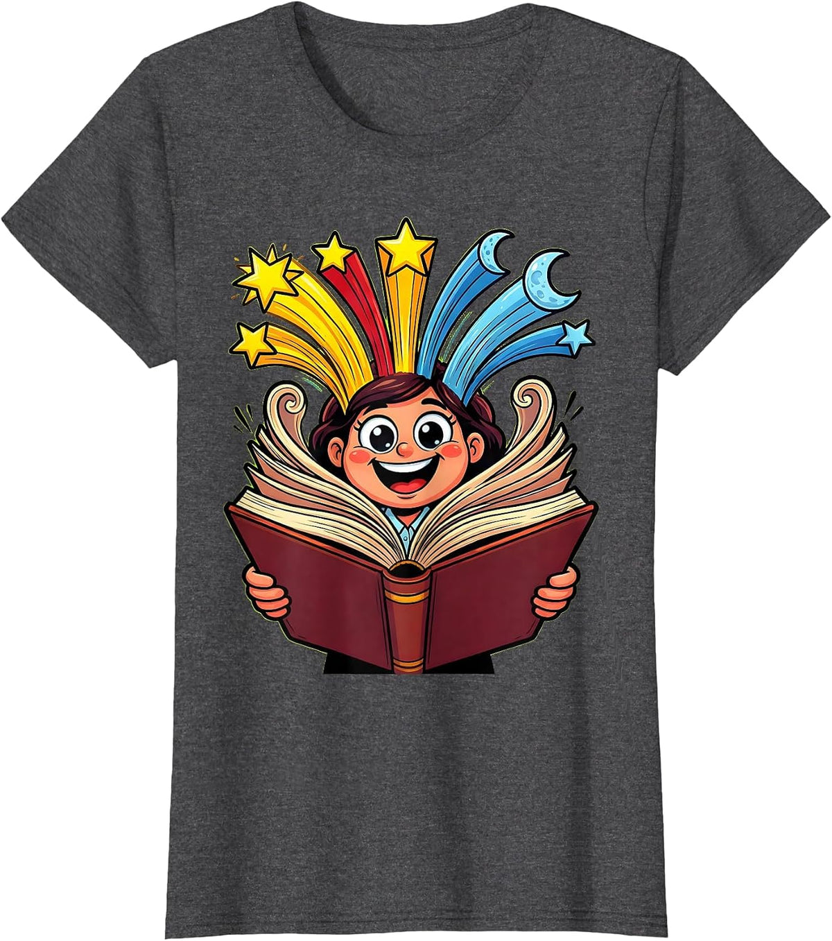 Women's Preschool Teacher Storytime Giant Storybook Illustration T-Shirt - Dark Heather Grey
