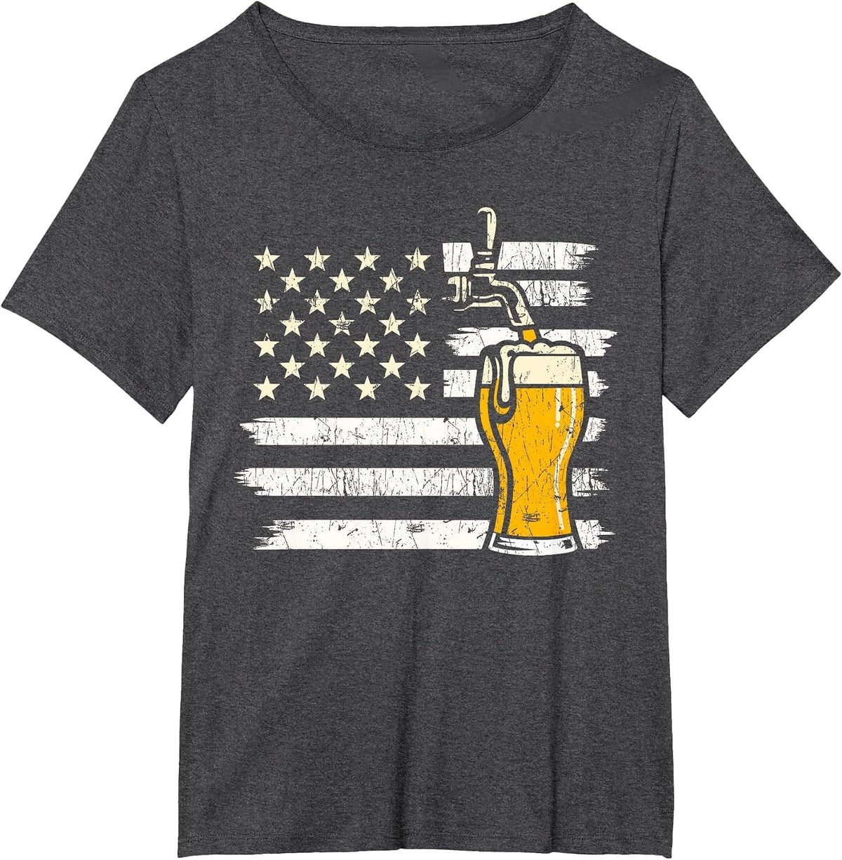Beer American Flag USA T-Shirt - Dark Heather Grey