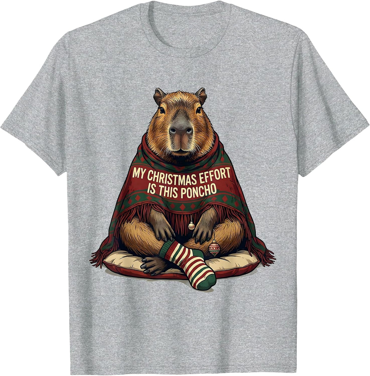 Men's My Christmas Effort Is This Poncho Funny Capybara Christmas T-Shirt - Heather Grey