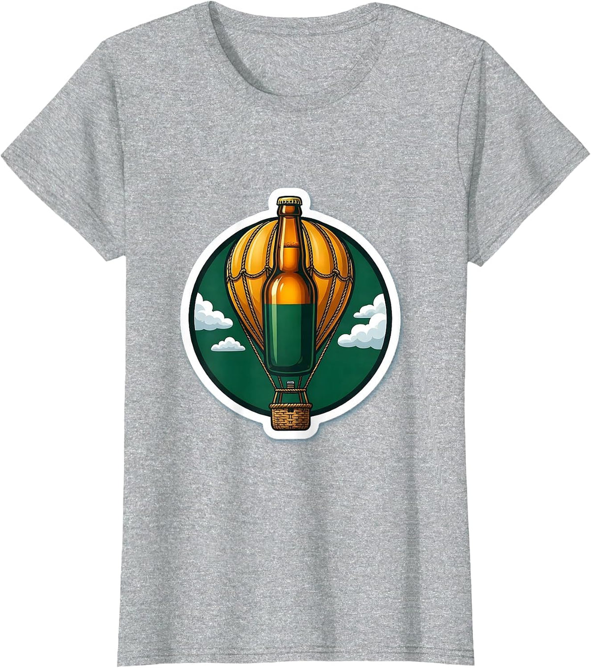 Women's Beer Bottle Hot Air Balloon Graphic Tee T-Shirt - Heather Grey