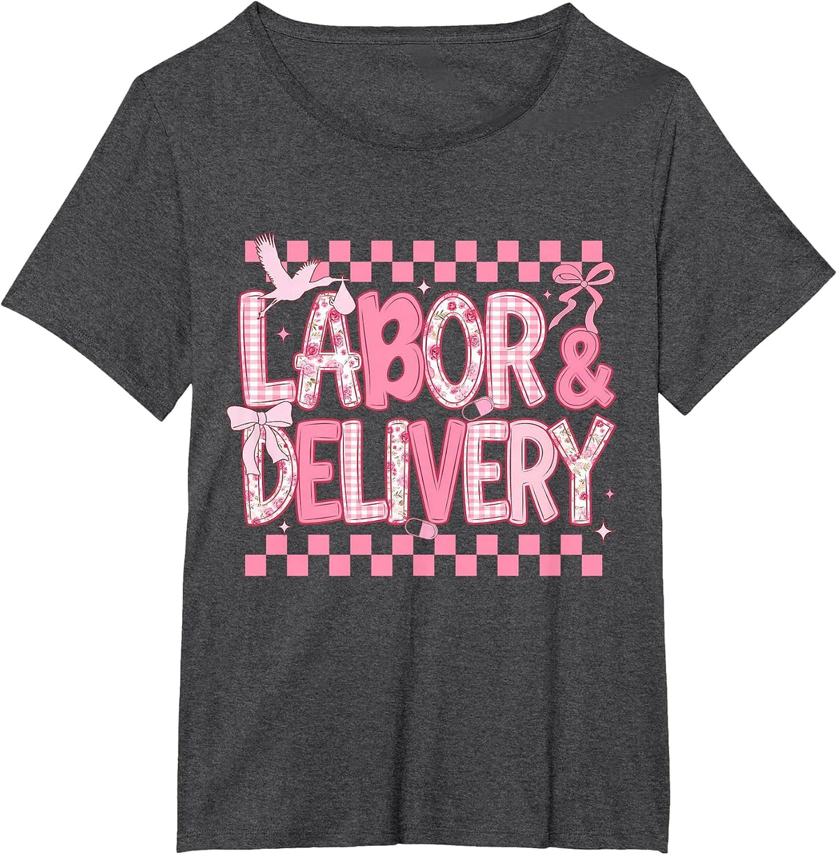 Mother & Baby Coquette Pink Bow Labor and Delivery Nurse T-Shirt - Dark Heather Grey