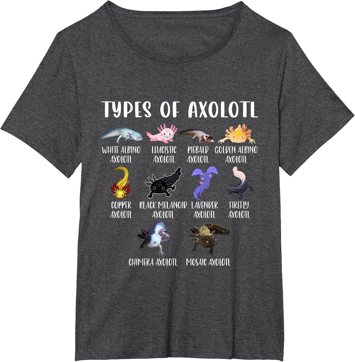 Types of Axolotl Shirt Kids Cute Different Species Axolotls T-Shirt - Dark Heather Grey