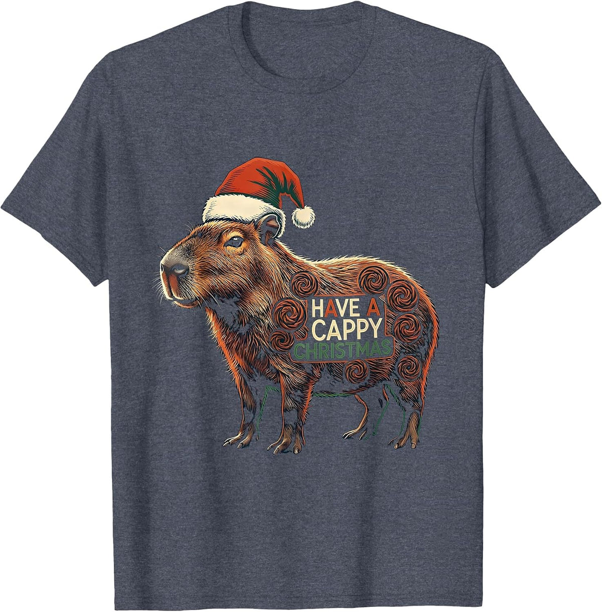 Have a Cappy Christmas Folk Art Capybara Lover Christmas T-Shirt - Heather Blue