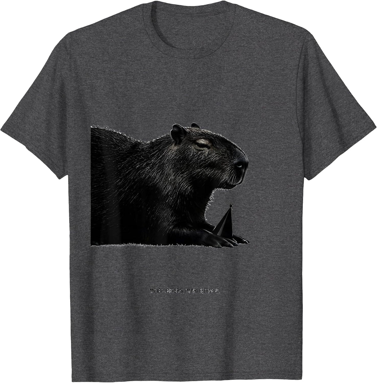 Men's My 18th Birthday I'm Not Getting Up Funny Capybara Birthday T-Shirt - Dark Heather Grey