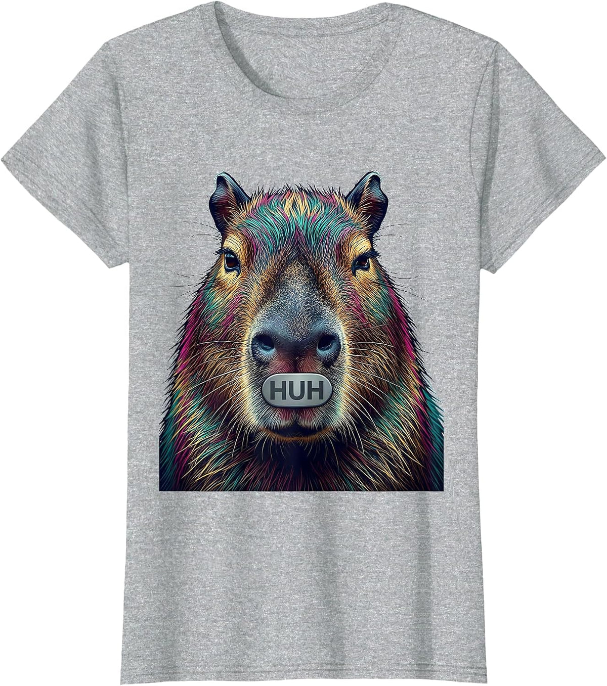 Women's Huh Funny Capybara Meme Animal Humor T-Shirt - Heather Grey