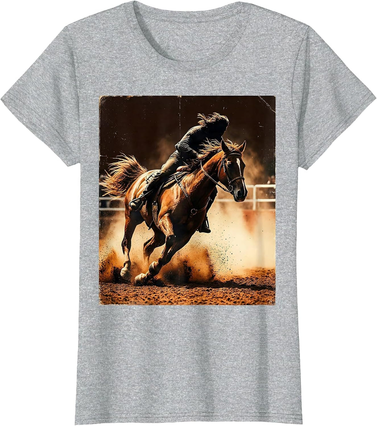 Barrel Racer Horse Sharp Turn Rodeo Graphic T-Shirt - Heather Grey