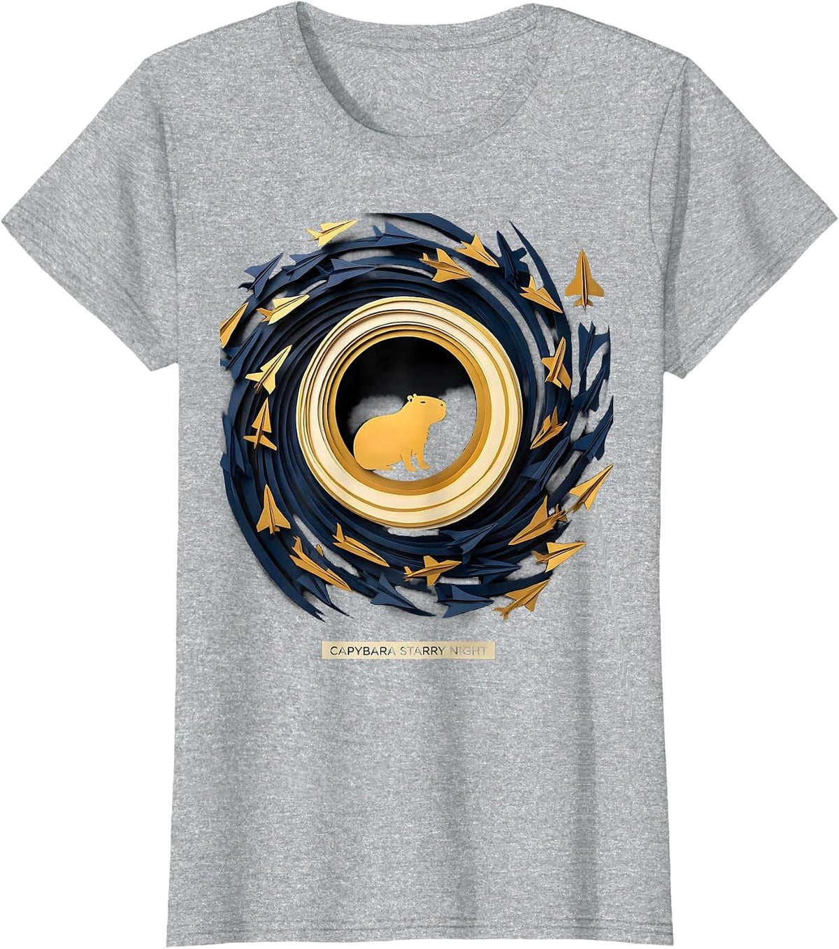 Women's Capybara Starry Night Paper Cutout Van Gogh Parody Animal T-Shirt - Heather Grey