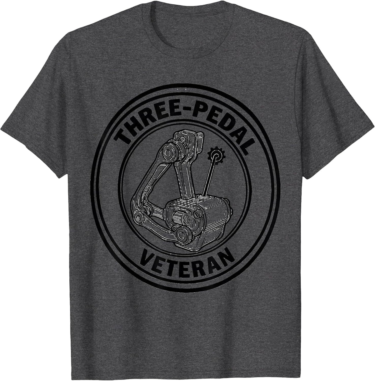 Men's Three-Pedal Veteran Manual Transmission Stick Shift Car Guy T-Shirt - Dark Heather Grey