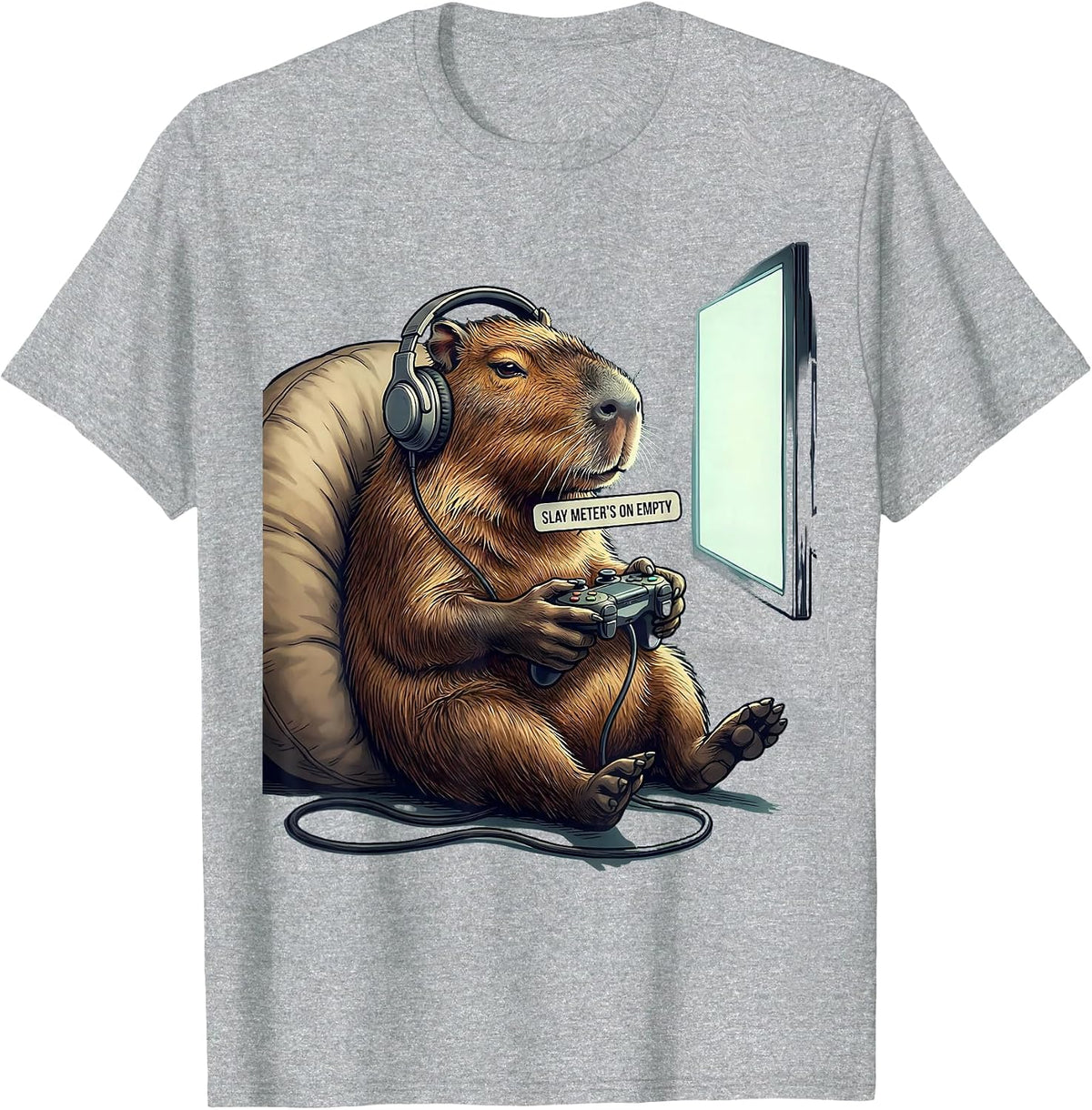 Men's Slay Meter's On Empty Funny Capybara Gamer Meme Humor T-Shirt - Heather Grey