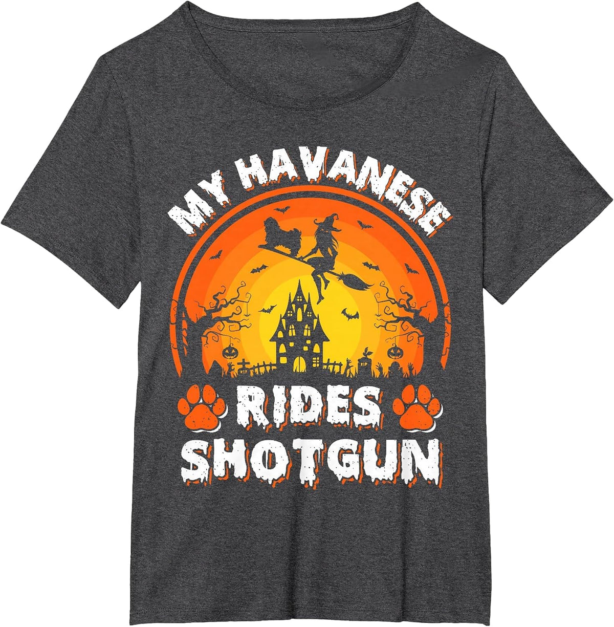 My Havanese Dog Ride Witch Shotgun Halloween T-Shirt - Dark Heather Grey