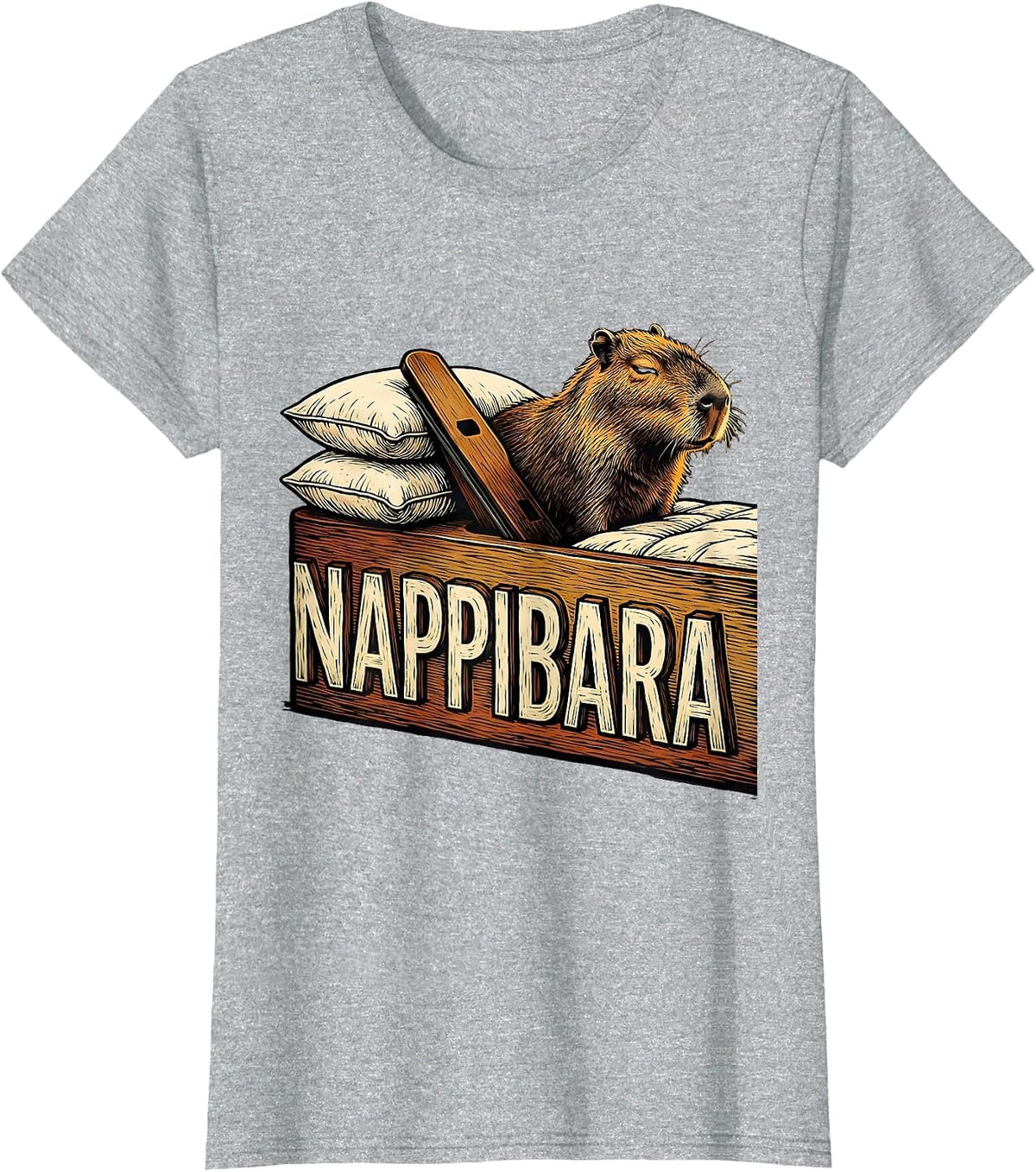 Women's Nappibara Cute Capybara Sleepy Pajama Pun Kids Adults T-Shirt - Heather Grey