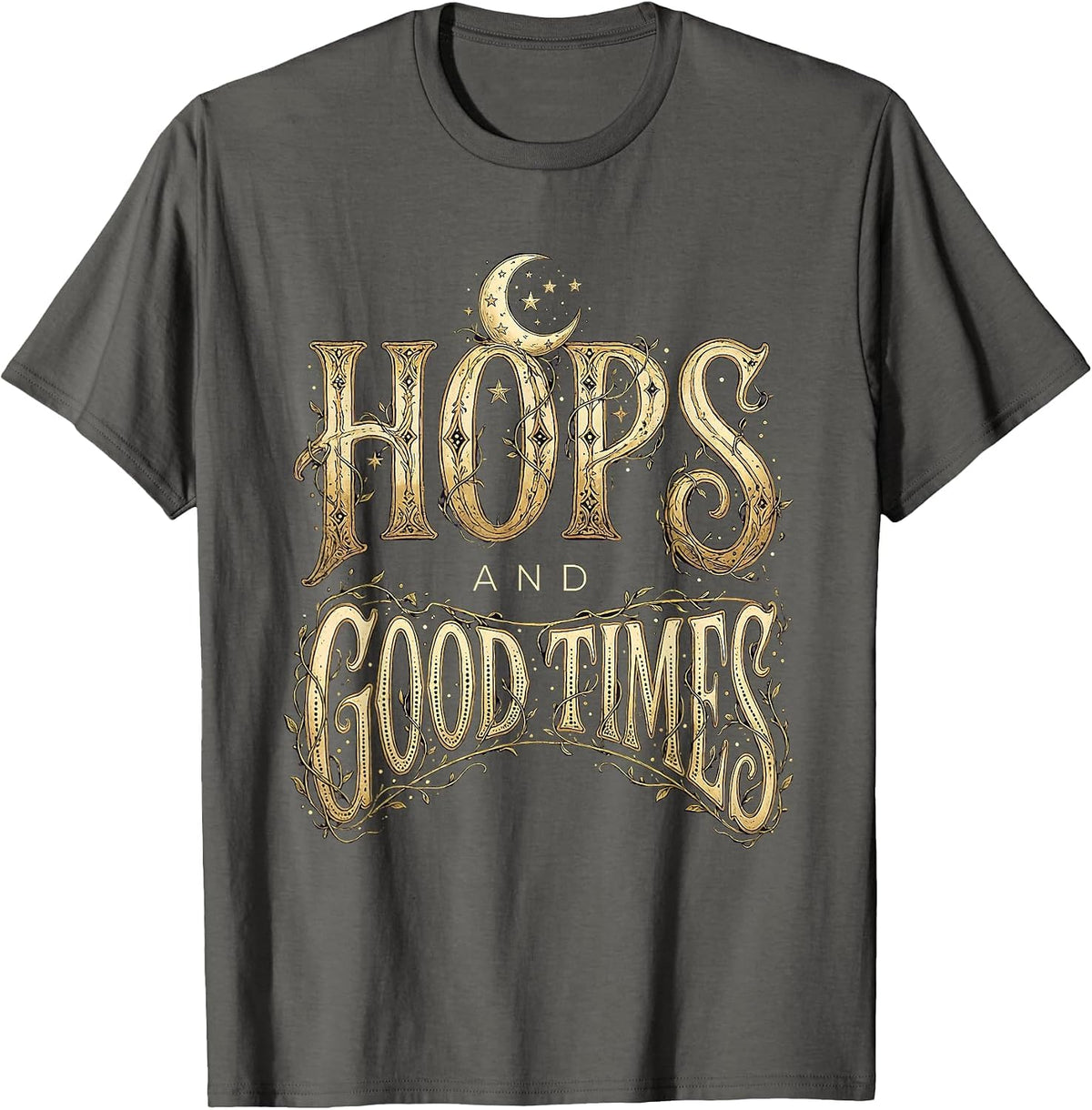 Hops and Good Times Beer Lover Design T-Shirt - Asphalt Grey