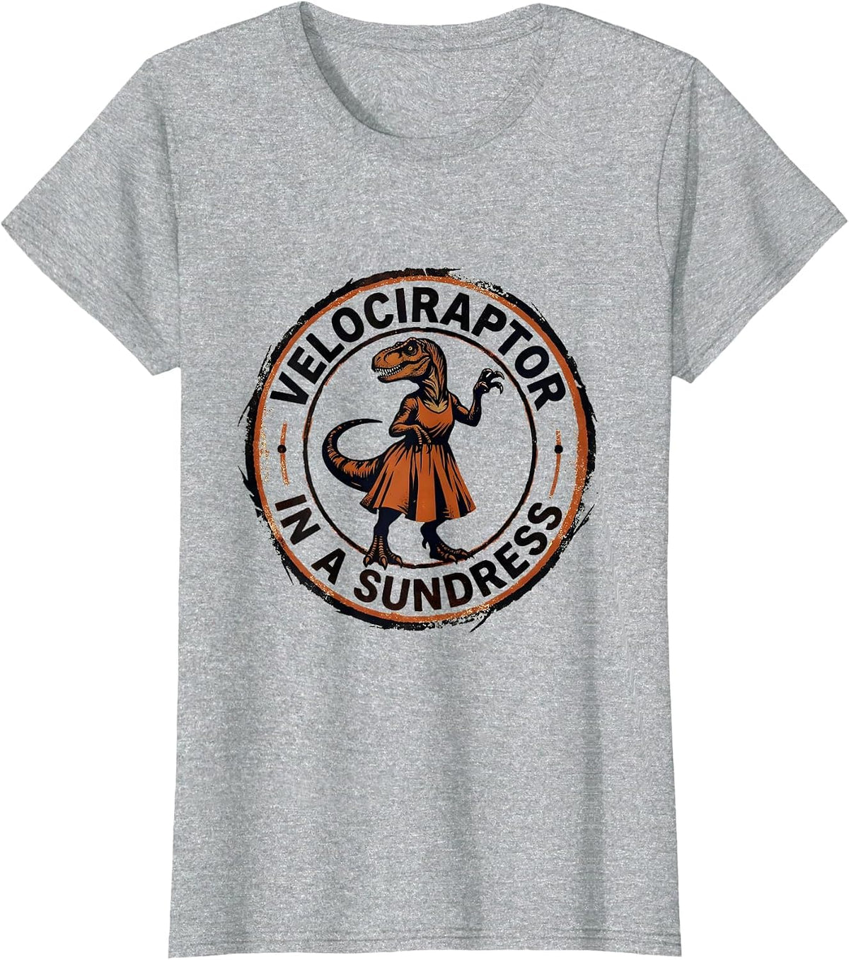 Velociraptor in a Sundress Dinosaur Design T-Shirt - Heather Grey
