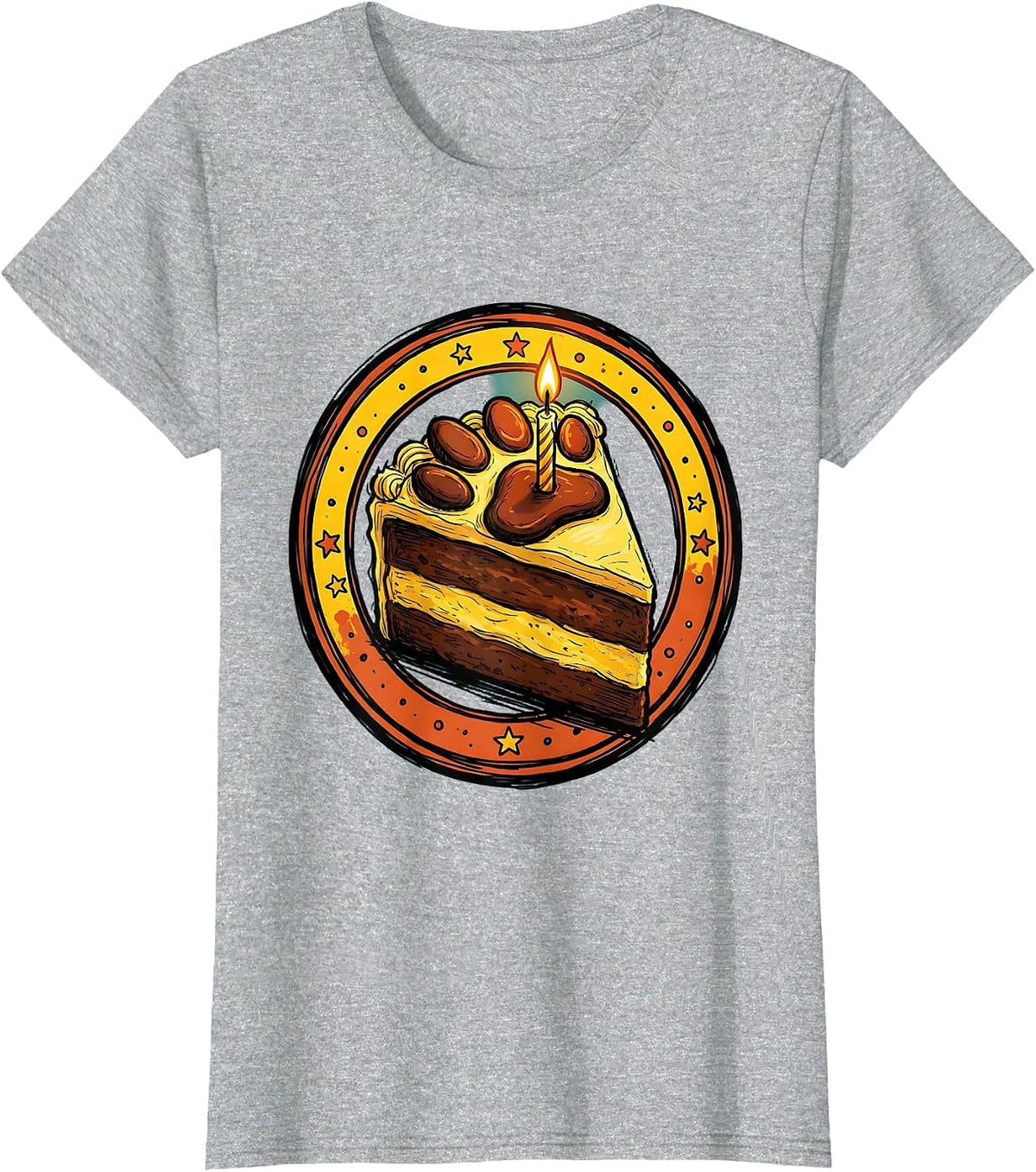 Dinosaur Footprint Birthday Cake Slice Graphic T-Shirt - Heather Grey