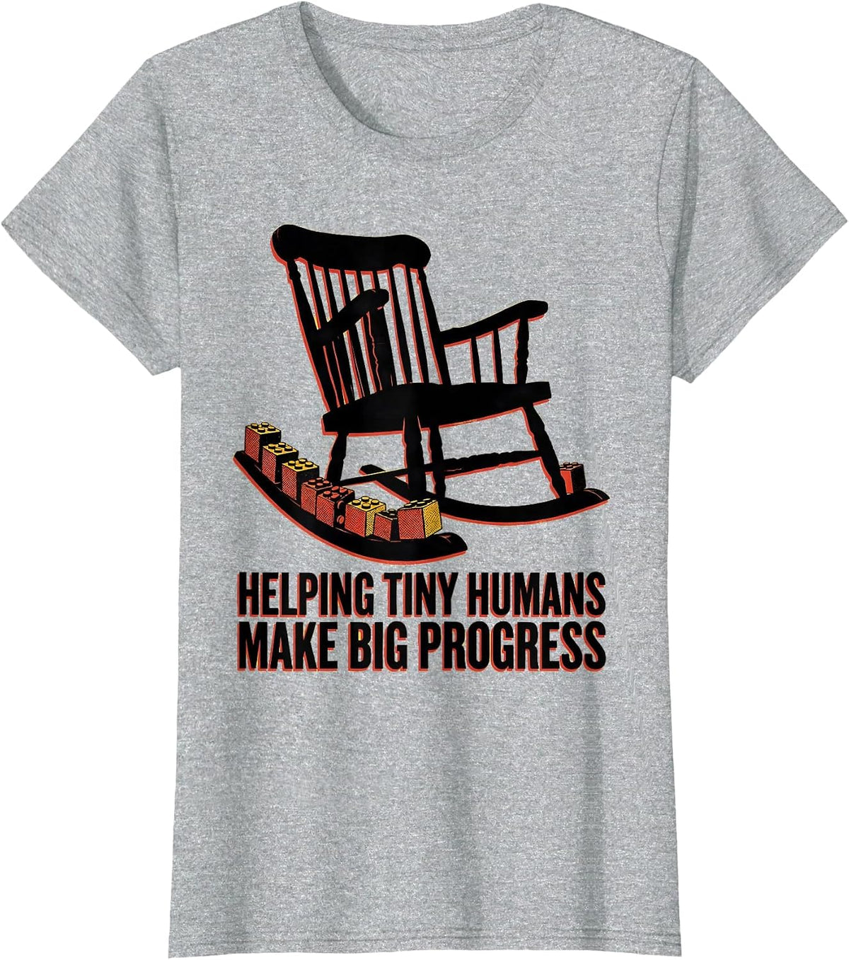 Women's Helping Tiny Humans Make Big Progress Teacher Caregiver T-Shirt - Heather Grey