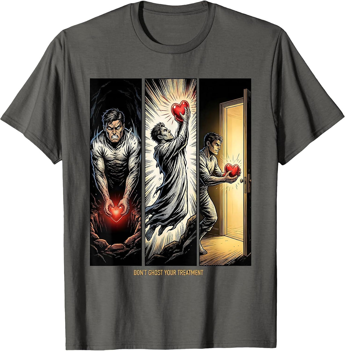 Men's Don't Ghost Your Treatment Comic Book Ghost Mental Health T-Shirt - Asphalt Grey