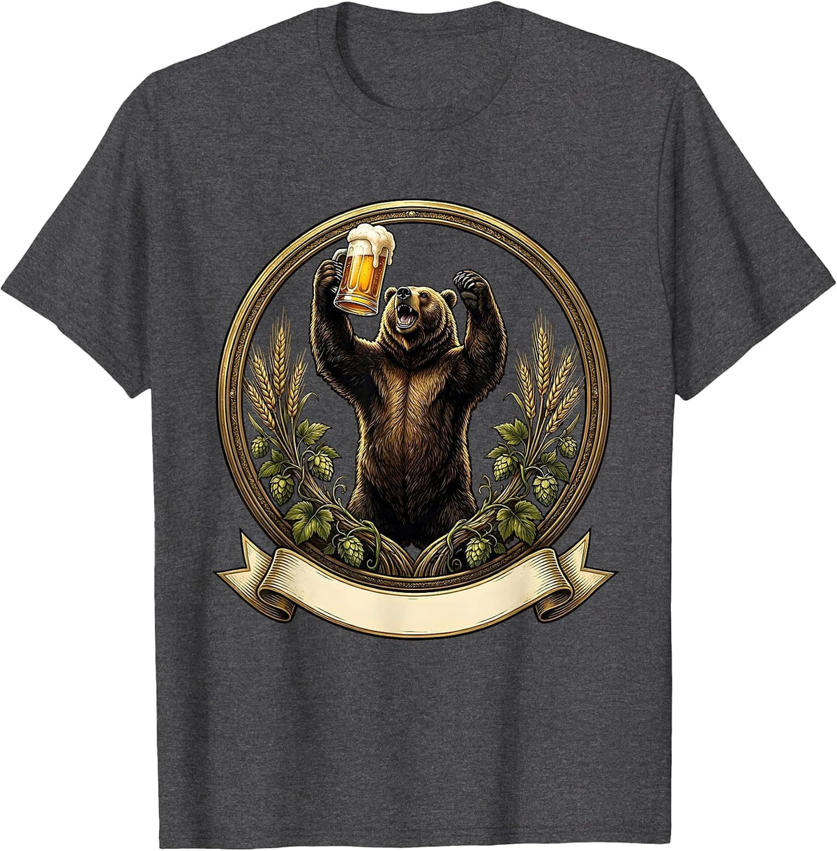 Men's Oktoberfest Bear Raising a Foamy Beer Stein T-Shirt - Dark Heather Grey