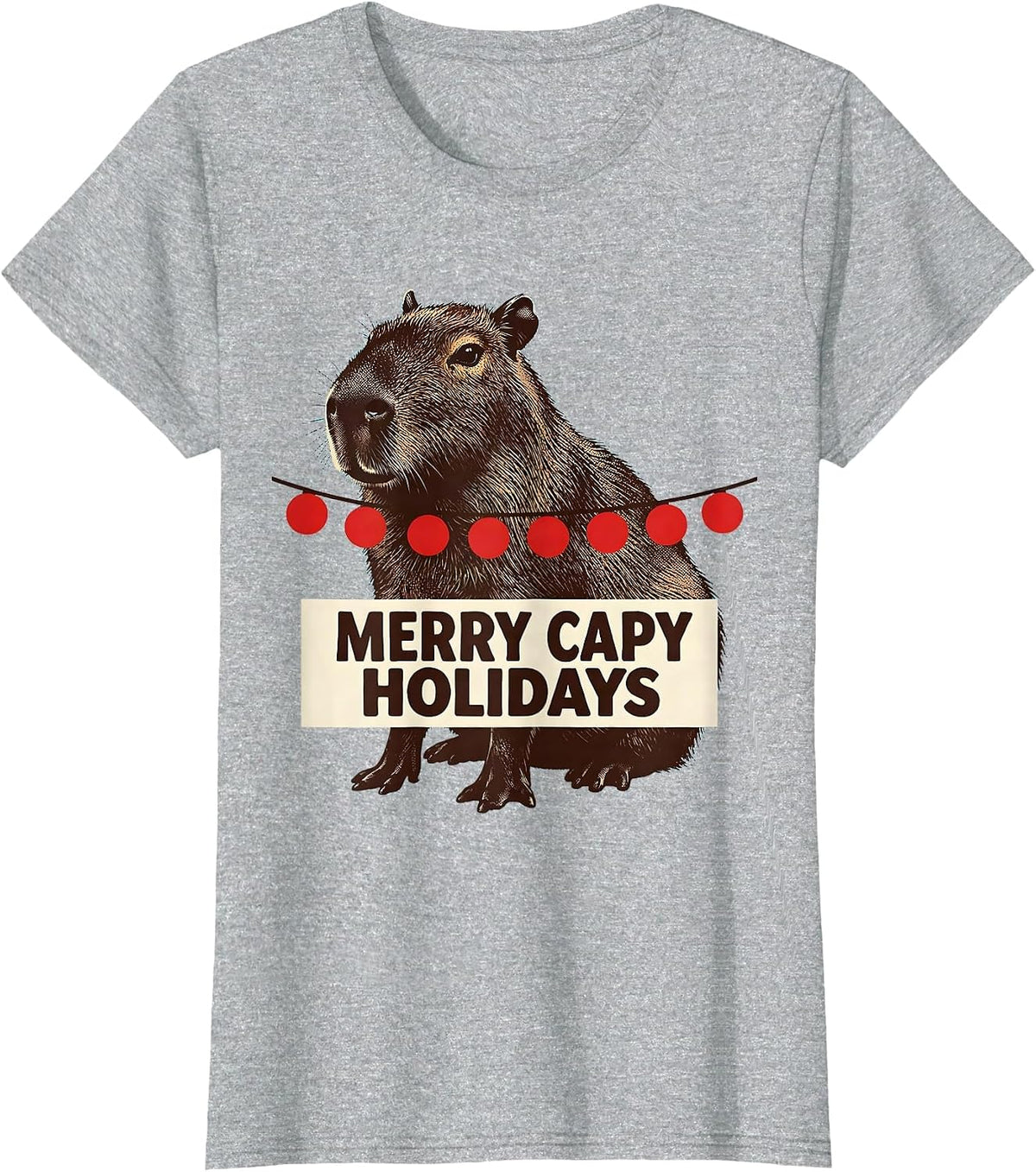 Women's Merry Capy Holidays Cute Capybara Christmas Pun Animal Lover T-Shirt - Heather Grey