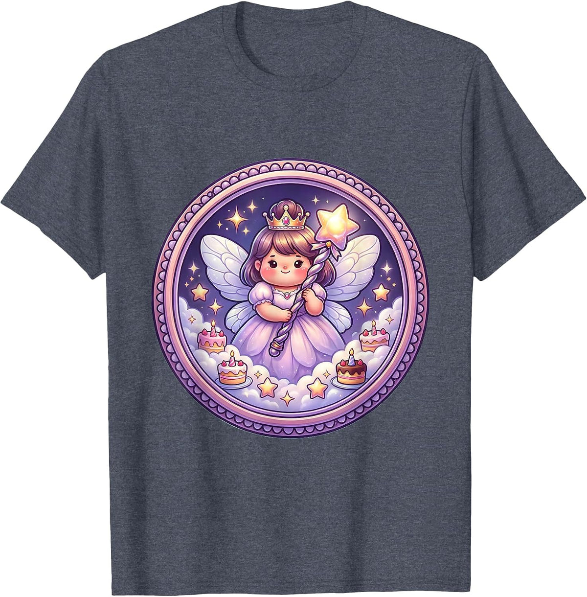 9th Birthday Fairy Godmother Wish Sparkles T-Shirt - Heather Blue