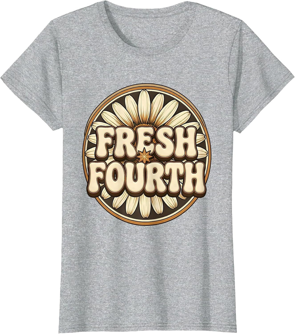 FRESH FOURTH Retro Flower Power Fourth Grade Back To School T-Shirt - Heather Grey