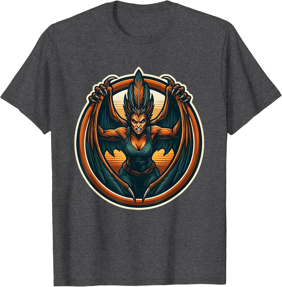 Pterosaur Wings Sunset Dinosaur Illustration T-Shirt - Dark Heather Grey