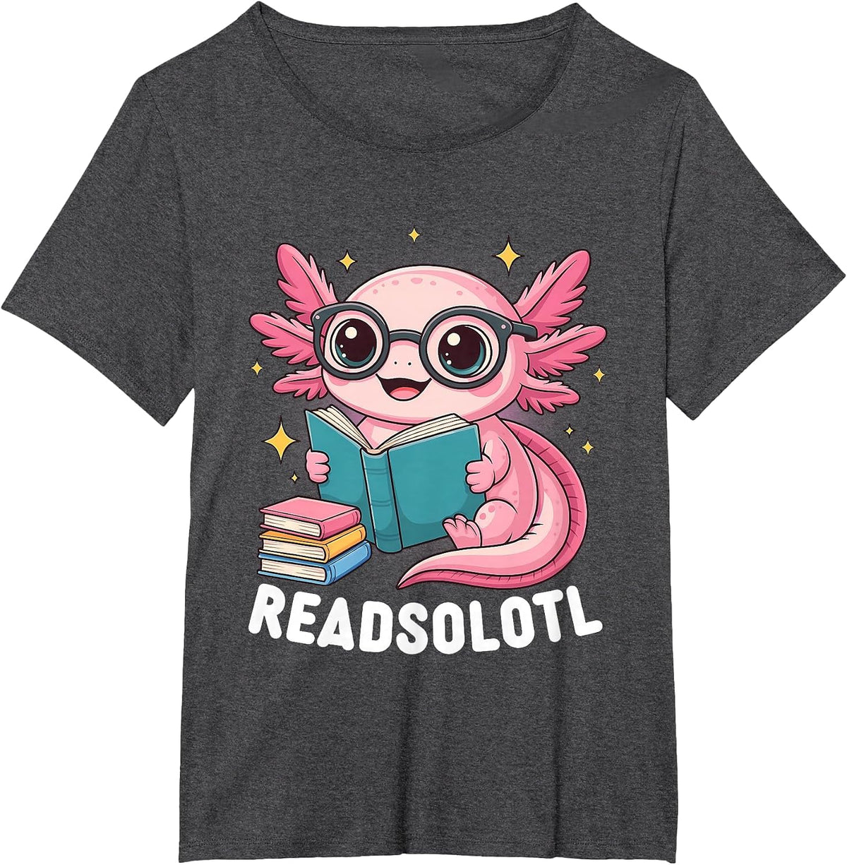 Readsolotl Kawaii Axolotl Funny Reading Book Lover T-Shirt - Dark Heather Grey