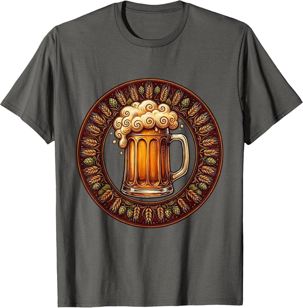 Frothy Overflowing Beer Mug Graphic T-Shirt - Asphalt Grey