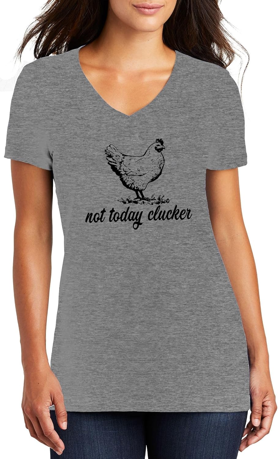 Comical Shirt Ladies Not Today Clucker V-Neck Tee - Sport Grey