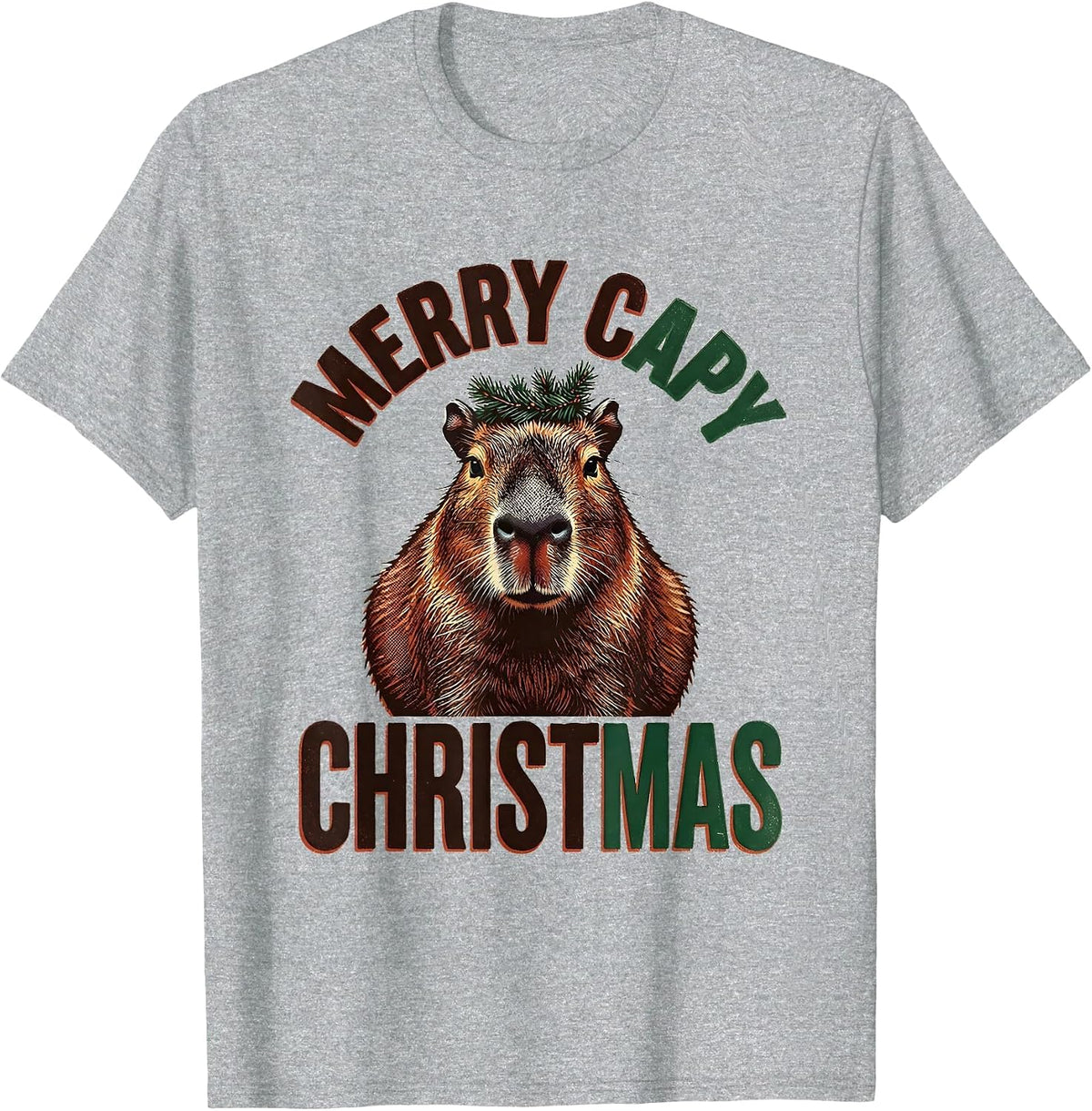 Men's Merry Capy Christmas Funny Capybara Animal Lover Holiday T-Shirt - Heather Grey