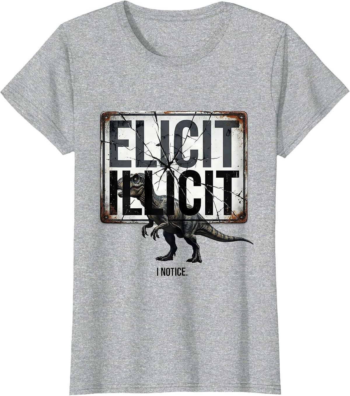 Elicit Illicit I Notice Distressed Funny Grammar Teacher T-Shirt - Heather Grey