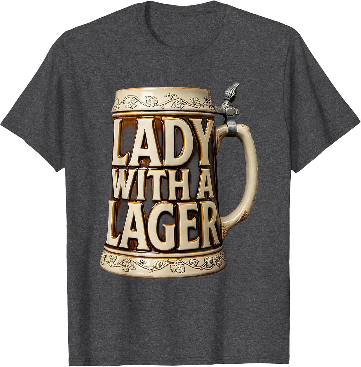 Men's Lady With a Lager Beer Lover Design T-Shirt - Dark Heather Grey