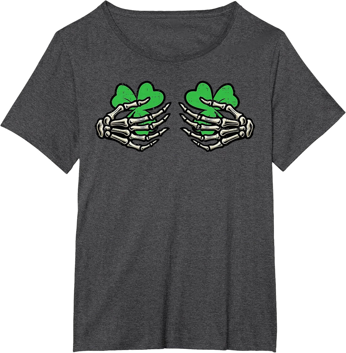 St Patricks Skeleton Hand Clover Chest Saint Pattys Women T-Shirt - Dark Heather Grey