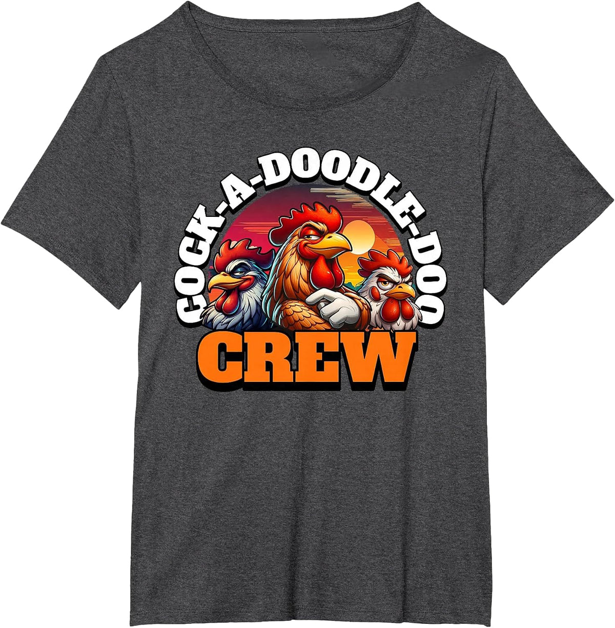 Funny Rooster Cock-a-Doodle-doo Crew T-Shirt - Dark Heather Grey